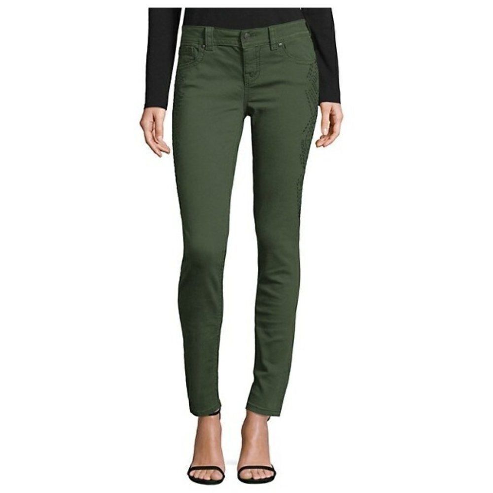 $100 Miss Me Hunter Green Skinny Mid Rise
